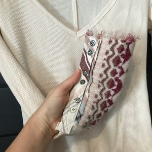 Free people v neck long slv thermal sweater cuff